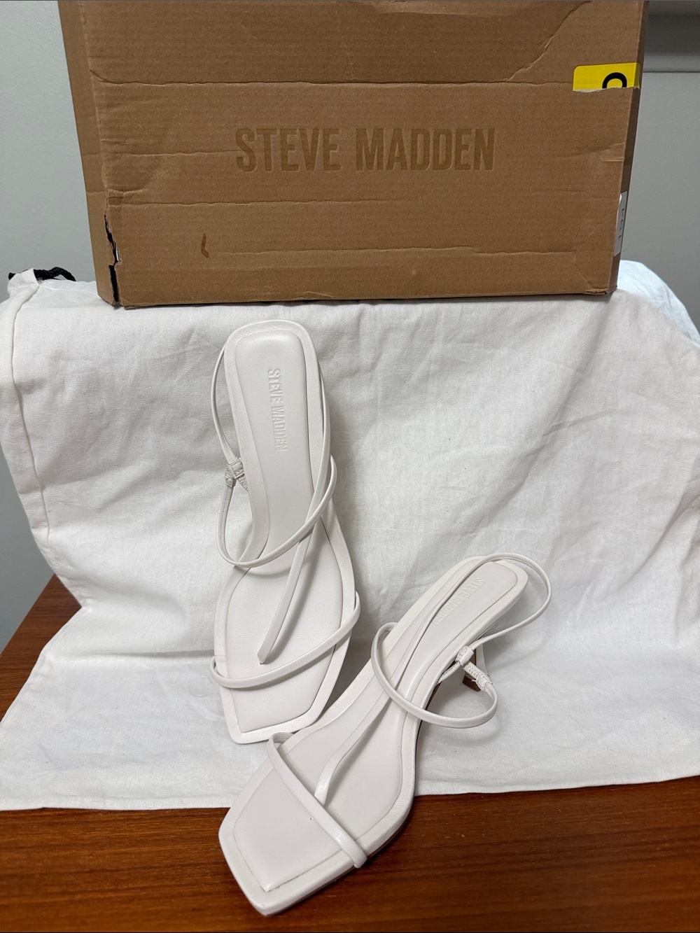 Steve Madden White Minimal Strappy Square-Toe Heels